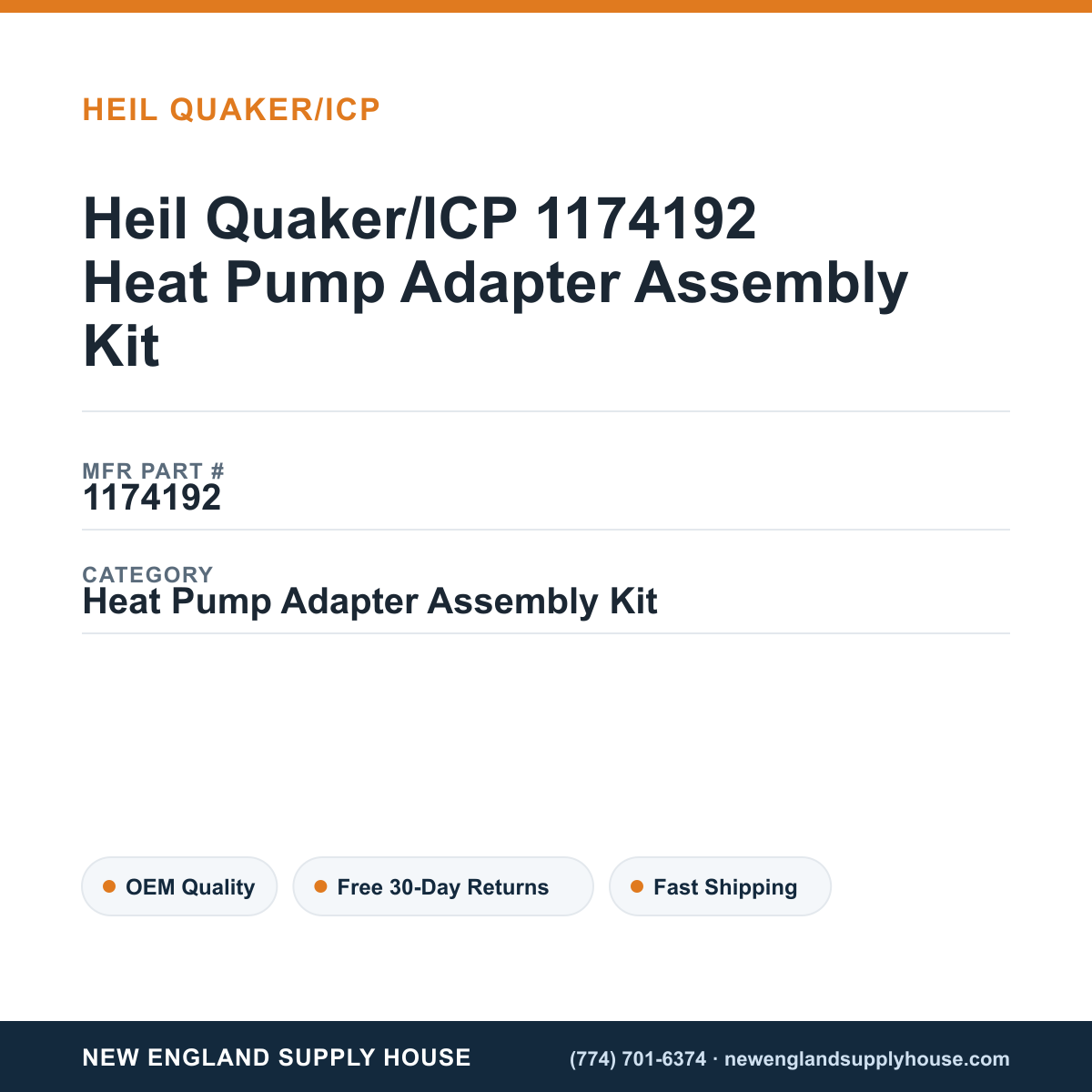 Heil Quaker/ICP 1174192 Heat Pump Adapter Assembly Kit — New England Supply House spec card [NESH-SPEC-CARD-V2]