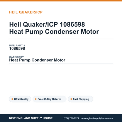 Heil Quaker/ICP 1086598 Heat Pump Condenser Motor — New England Supply House spec card [NESH-SPEC-CARD-V2]