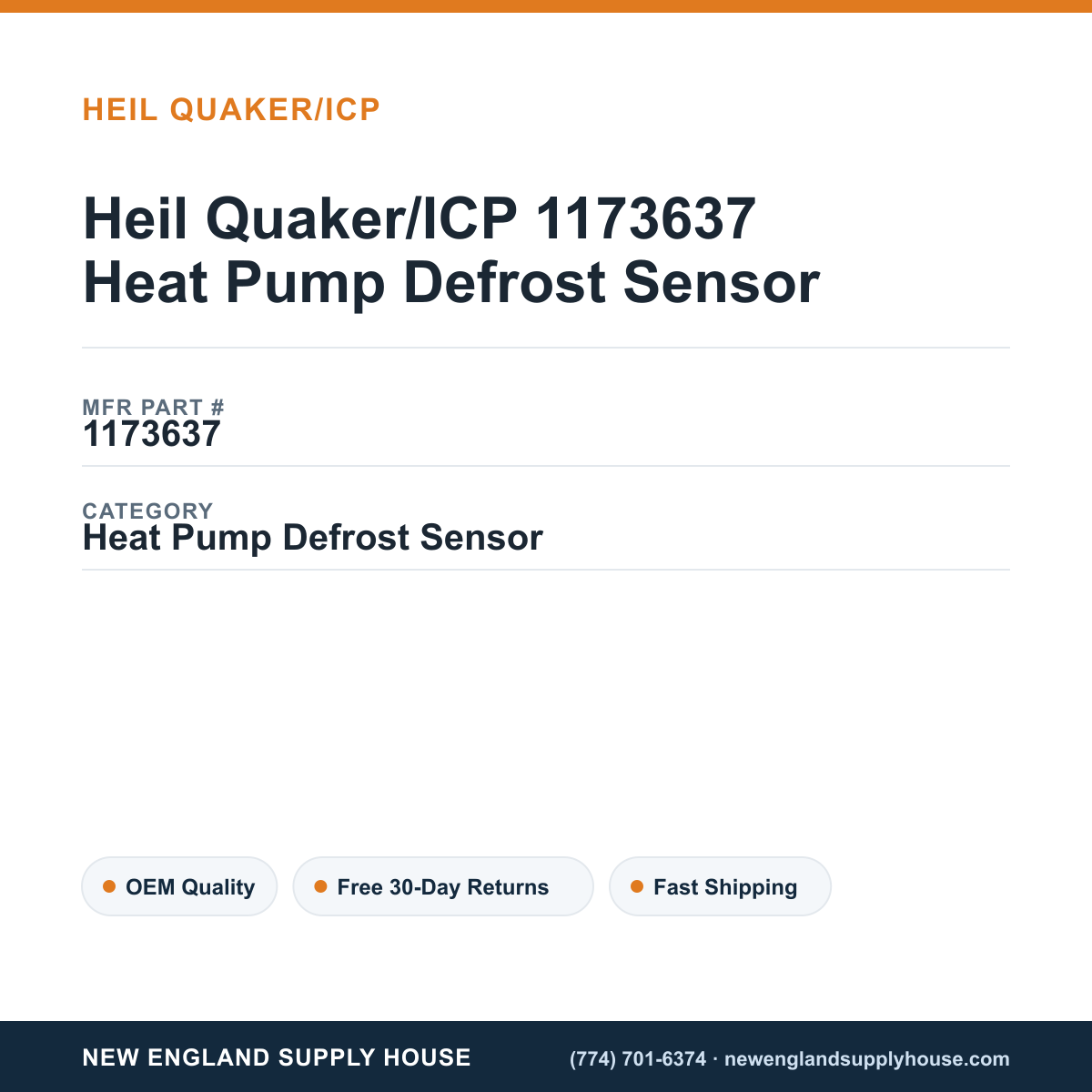 Heil Quaker/ICP 1173637 Heat Pump Defrost Sensor — New England Supply House spec card [NESH-SPEC-CARD-V2]