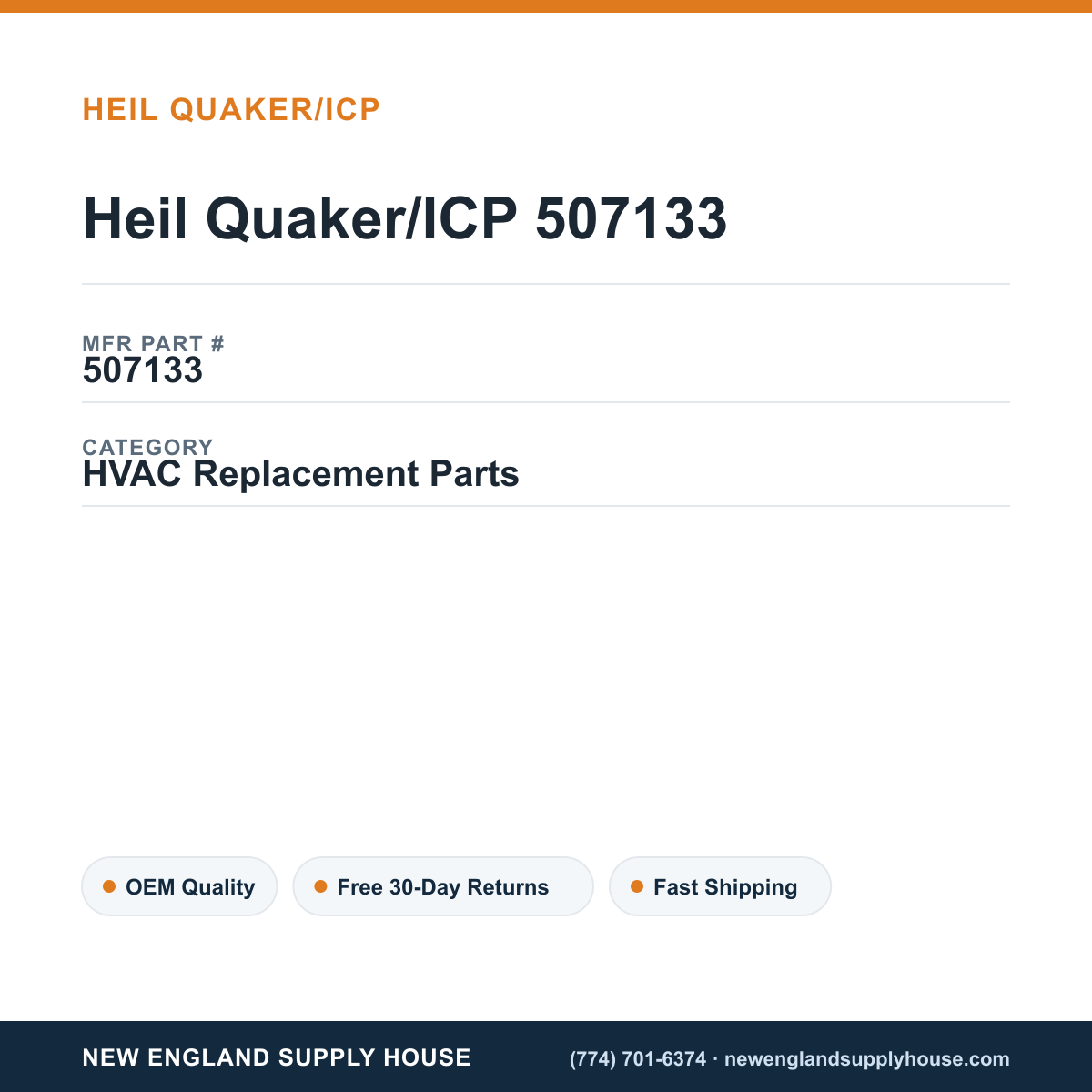 Heil Quaker/ICP 507133 — New England Supply House spec card [NESH-SPEC-CARD-V2]