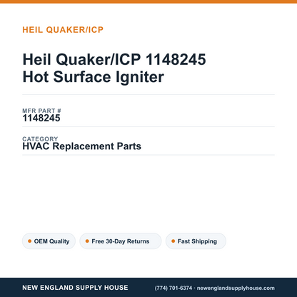 Heil Quaker/ICP 1148245 Hot Surface Igniter — New England Supply House spec card [NESH-SPEC-CARD-V2]