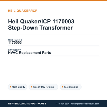 Heil Quaker/ICP 1170003 Step-Down Transformer — New England Supply House spec card [NESH-SPEC-CARD-V2]