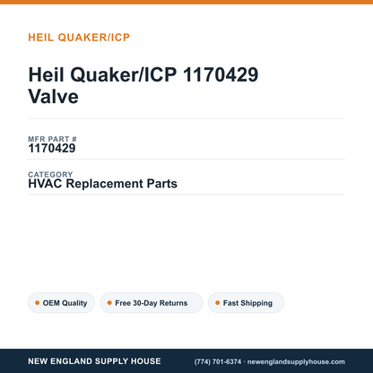 Heil Quaker/ICP 1170429 Valve — New England Supply House spec card [NESH-SPEC-CARD-V2]