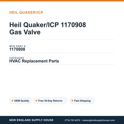 Heil Quaker/ICP 1170908 Gas Valve — New England Supply House spec card [NESH-SPEC-CARD-V2]