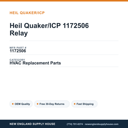 Heil Quaker/ICP 1172506 Relay — New England Supply House spec card [NESH-SPEC-CARD-V2]