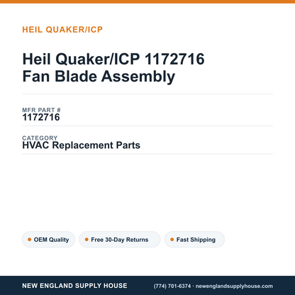 Heil Quaker/ICP 1172716 Fan Blade Assembly — New England Supply House spec card [NESH-SPEC-CARD-V2]