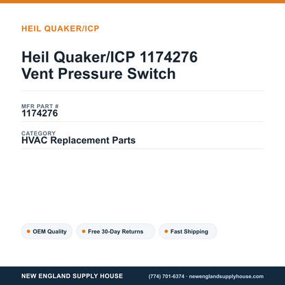 Heil Quaker/ICP 1174276 Vent Pressure Switch — New England Supply House spec card [NESH-SPEC-CARD-V2]