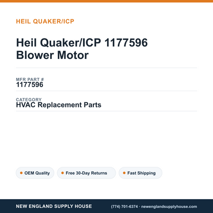 Heil Quaker/ICP 1177596 Blower Motor — New England Supply House spec card [NESH-SPEC-CARD-V2]