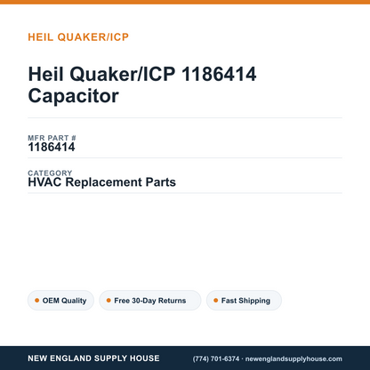Heil Quaker/ICP 1186414 Capacitor — New England Supply House spec card [NESH-SPEC-CARD-V2]