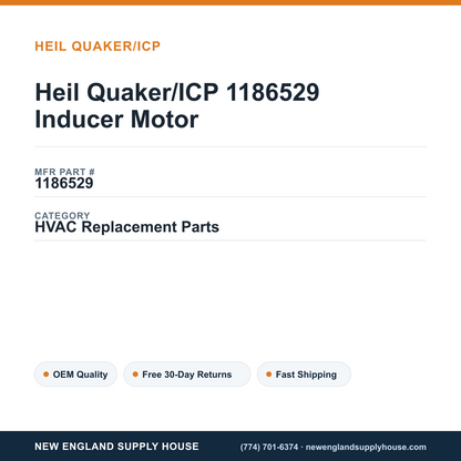 Heil Quaker/ICP 1186529 Inducer Motor — New England Supply House spec card [NESH-SPEC-CARD-V2]