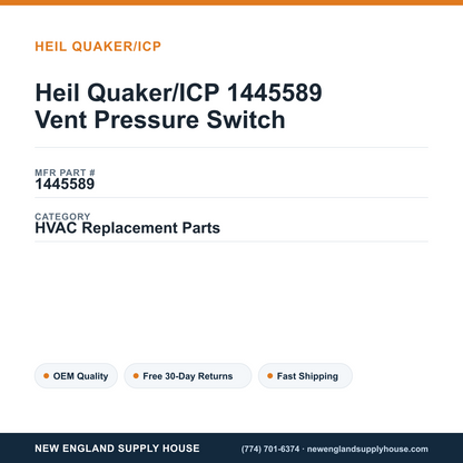 Heil Quaker/ICP 1445589 Vent Pressure Switch — New England Supply House spec card [NESH-SPEC-CARD-V2]