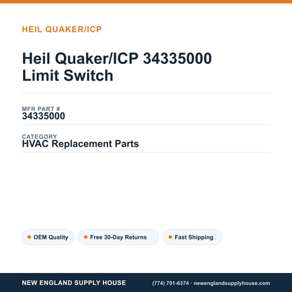 Heil Quaker/ICP 34335000 Limit Switch — New England Supply House spec card [NESH-SPEC-CARD-V2]