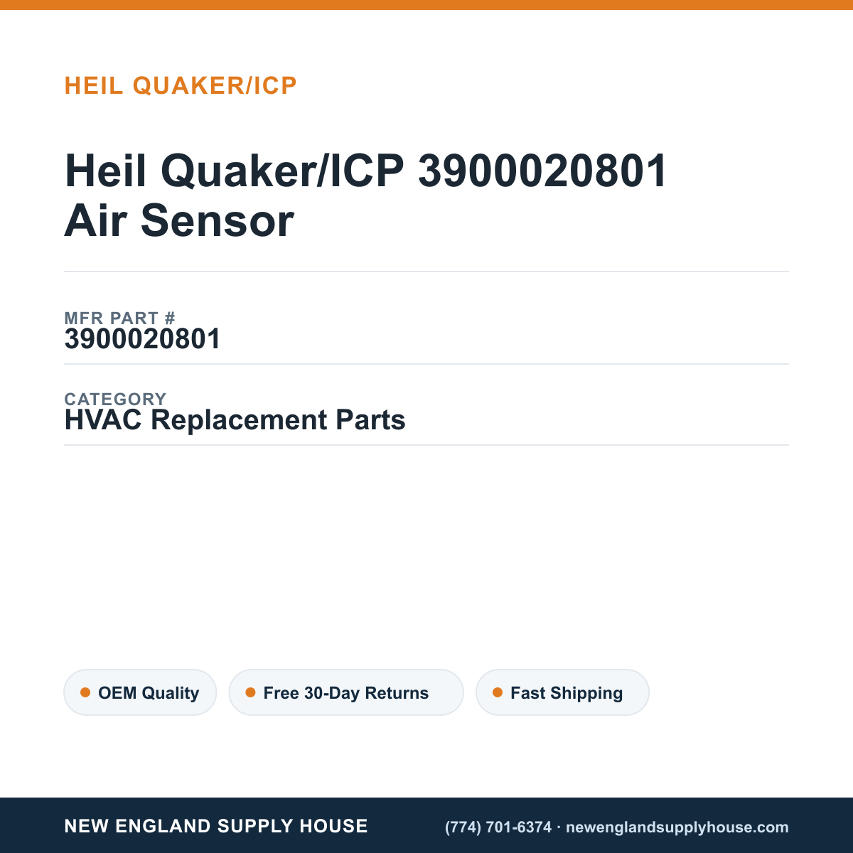 Heil Quaker/ICP 3900020801 Air Sensor — New England Supply House spec card [NESH-SPEC-CARD-V2]