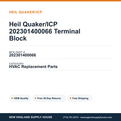 Heil Quaker/ICP 202301400066 Terminal Block — New England Supply House spec card [NESH-SPEC-CARD-V2]