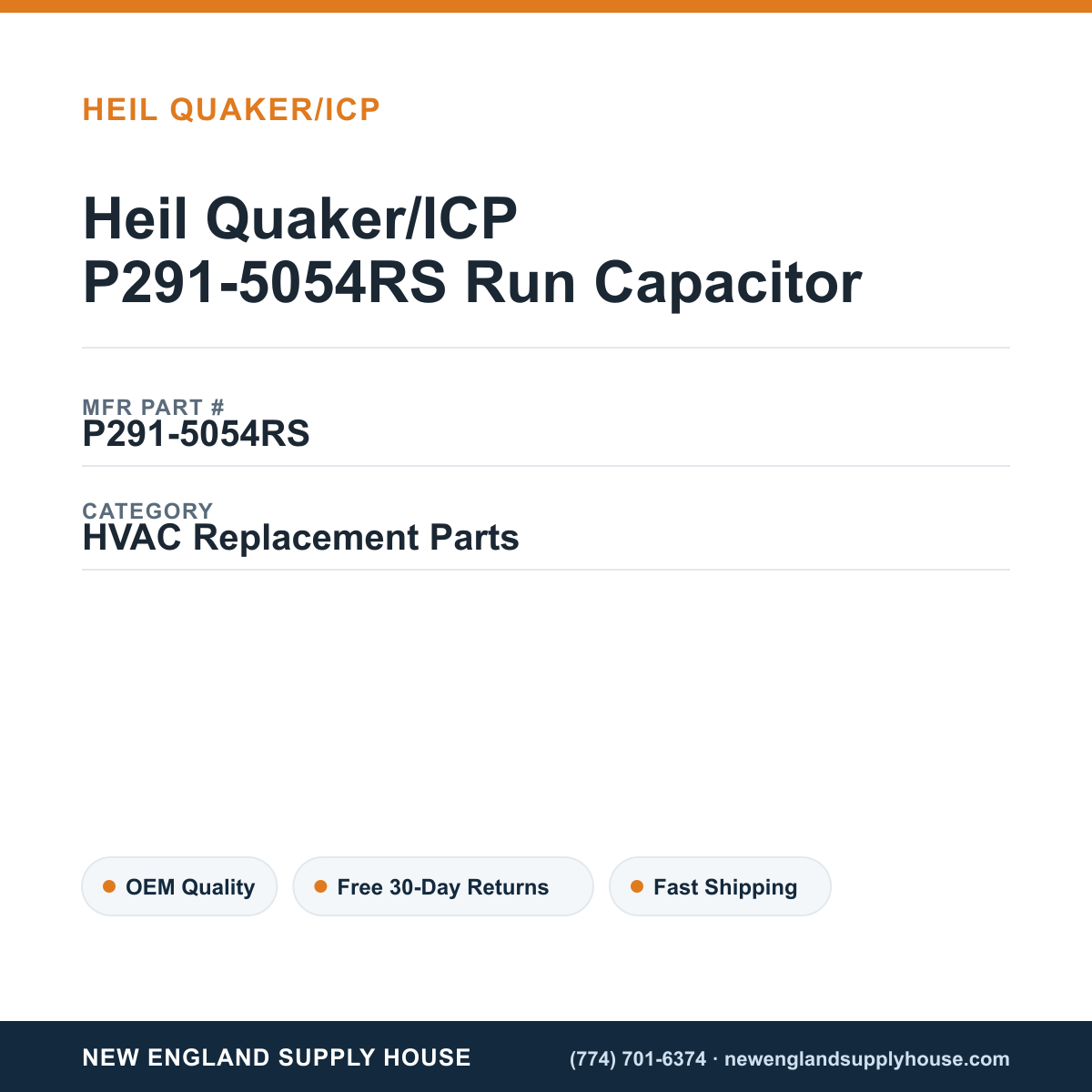 Heil Quaker/ICP P291-5054RS Run Capacitor — New England Supply House spec card [NESH-SPEC-CARD-V2]