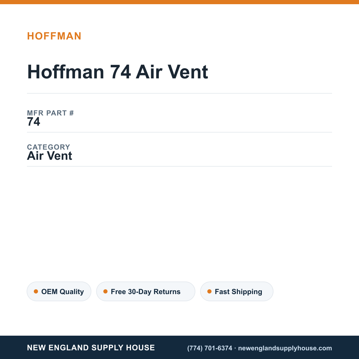 Hoffman 74 Air Vent — New England Supply House spec card [NESH-SPEC-CARD-V2]