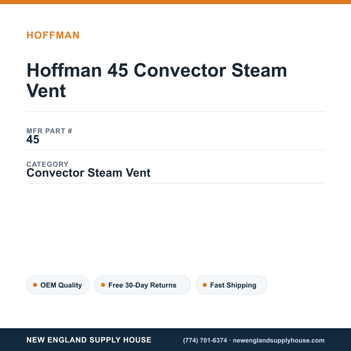 Hoffman 45 Convector Steam Vent — New England Supply House spec card [NESH-SPEC-CARD-V2]