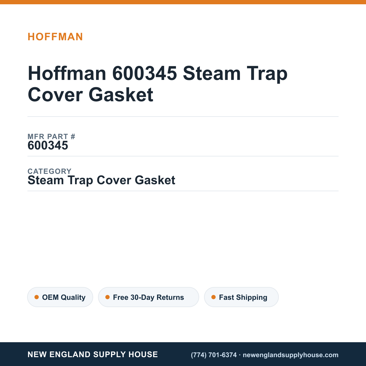 Hoffman 600345 Steam Trap Cover Gasket — New England Supply House spec card [NESH-SPEC-CARD-V2]