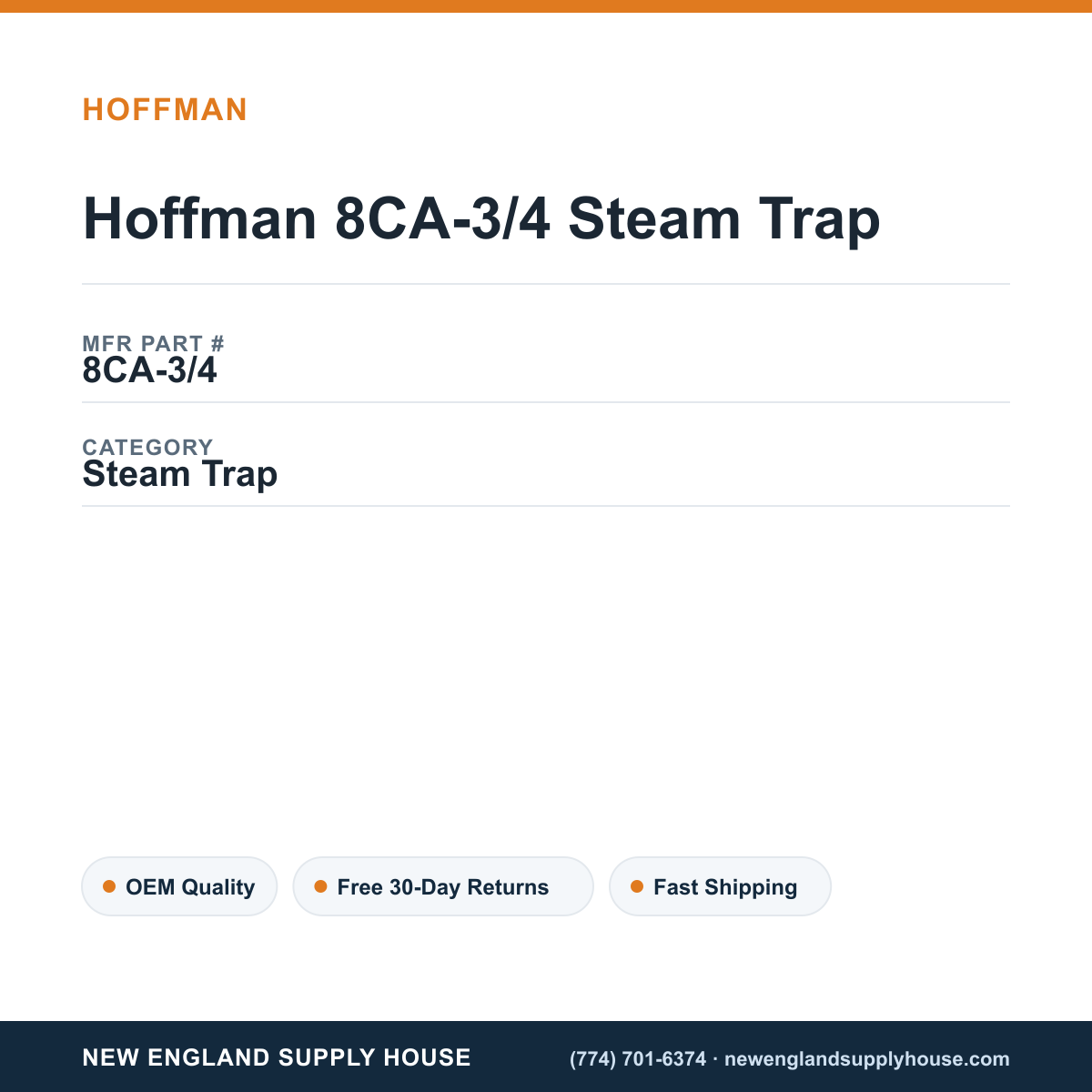 Hoffman 8CA-3/4 Steam Trap — New England Supply House spec card [NESH-SPEC-CARD-V2]