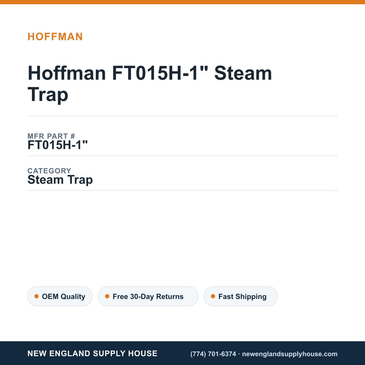 Hoffman FT015H-1" Steam Trap — New England Supply House spec card [NESH-SPEC-CARD-V2]