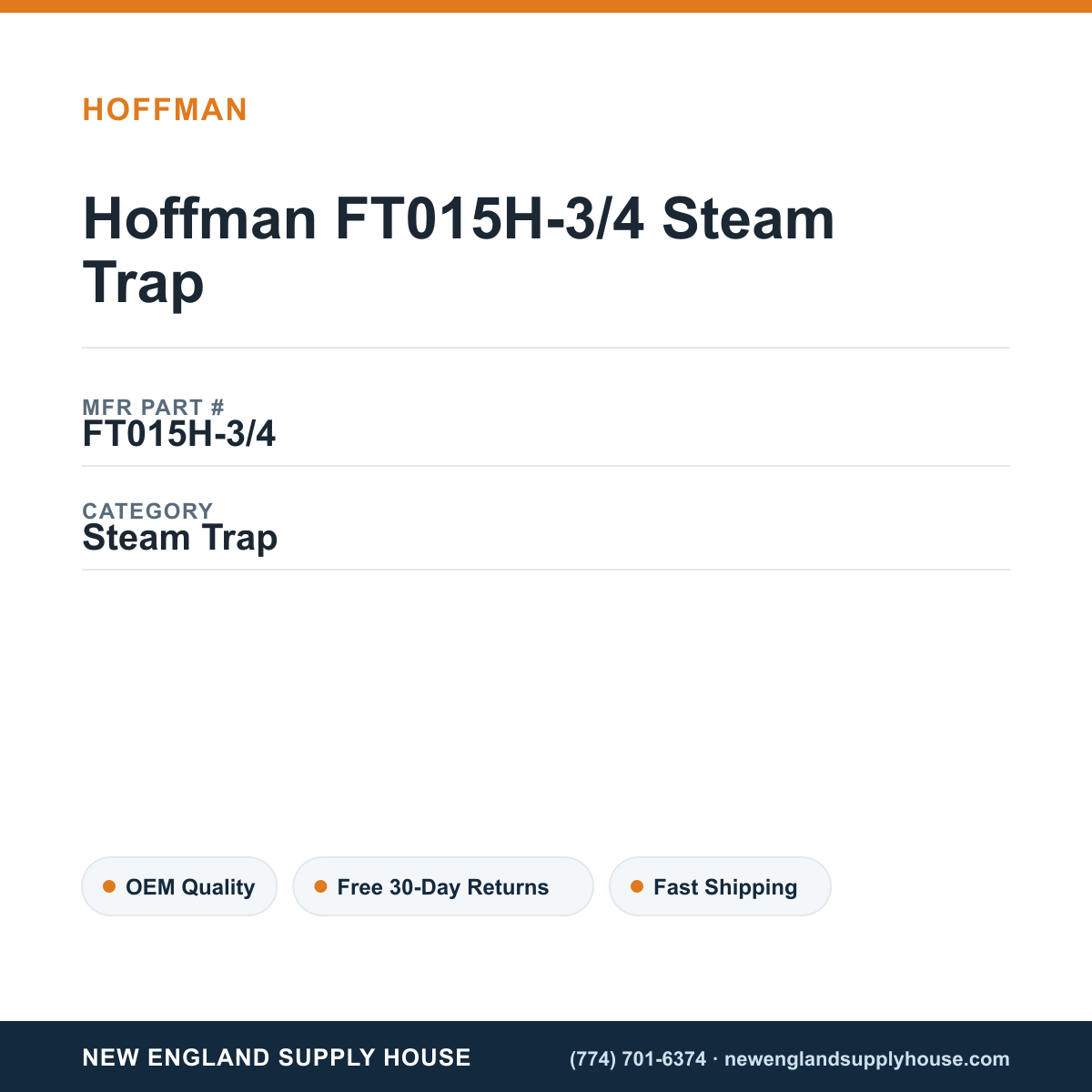 Hoffman FT015H-3/4 Steam Trap — New England Supply House spec card [NESH-SPEC-CARD-V2]