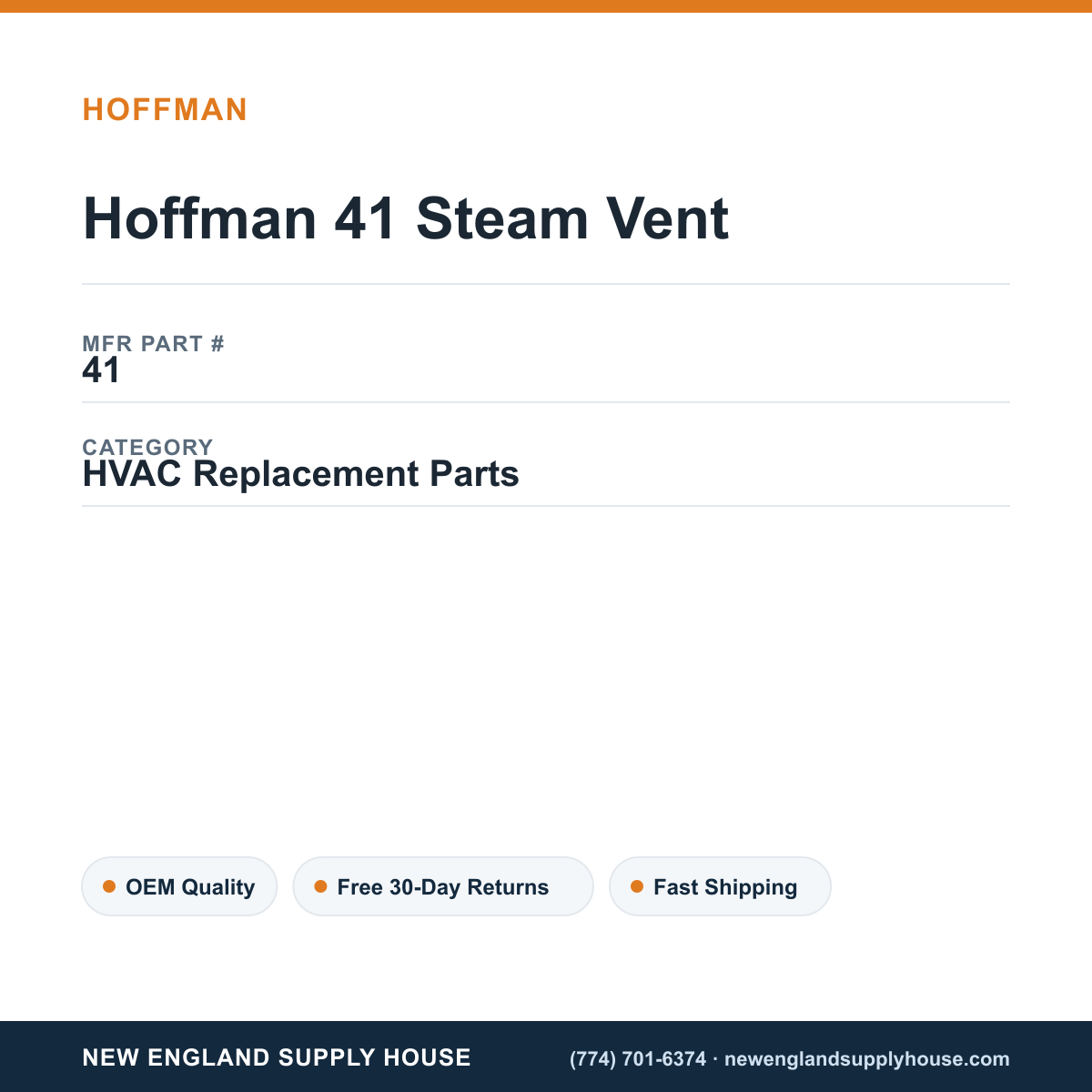 Hoffman 41 Steam Vent — New England Supply House spec card [NESH-SPEC-CARD-V2]