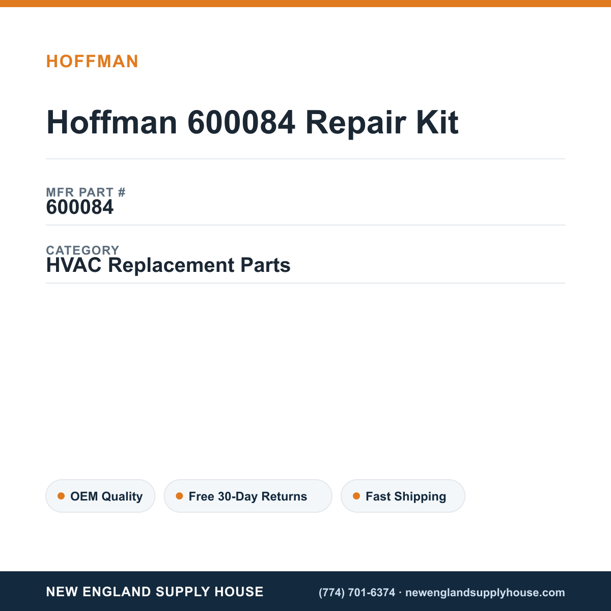 Hoffman 600084 Repair Kit — New England Supply House spec card [NESH-SPEC-CARD-V2]