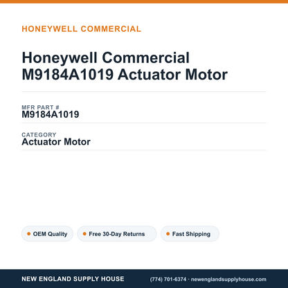 Honeywell Commercial M9184A1019 Actuator Motor — New England Supply House spec card [NESH-SPEC-CARD-V2]