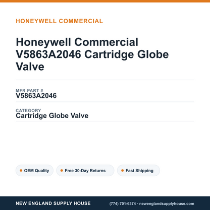 Honeywell Commercial V5863A2046 Cartridge Globe Valve — New England Supply House spec card [NESH-SPEC-CARD-V2]