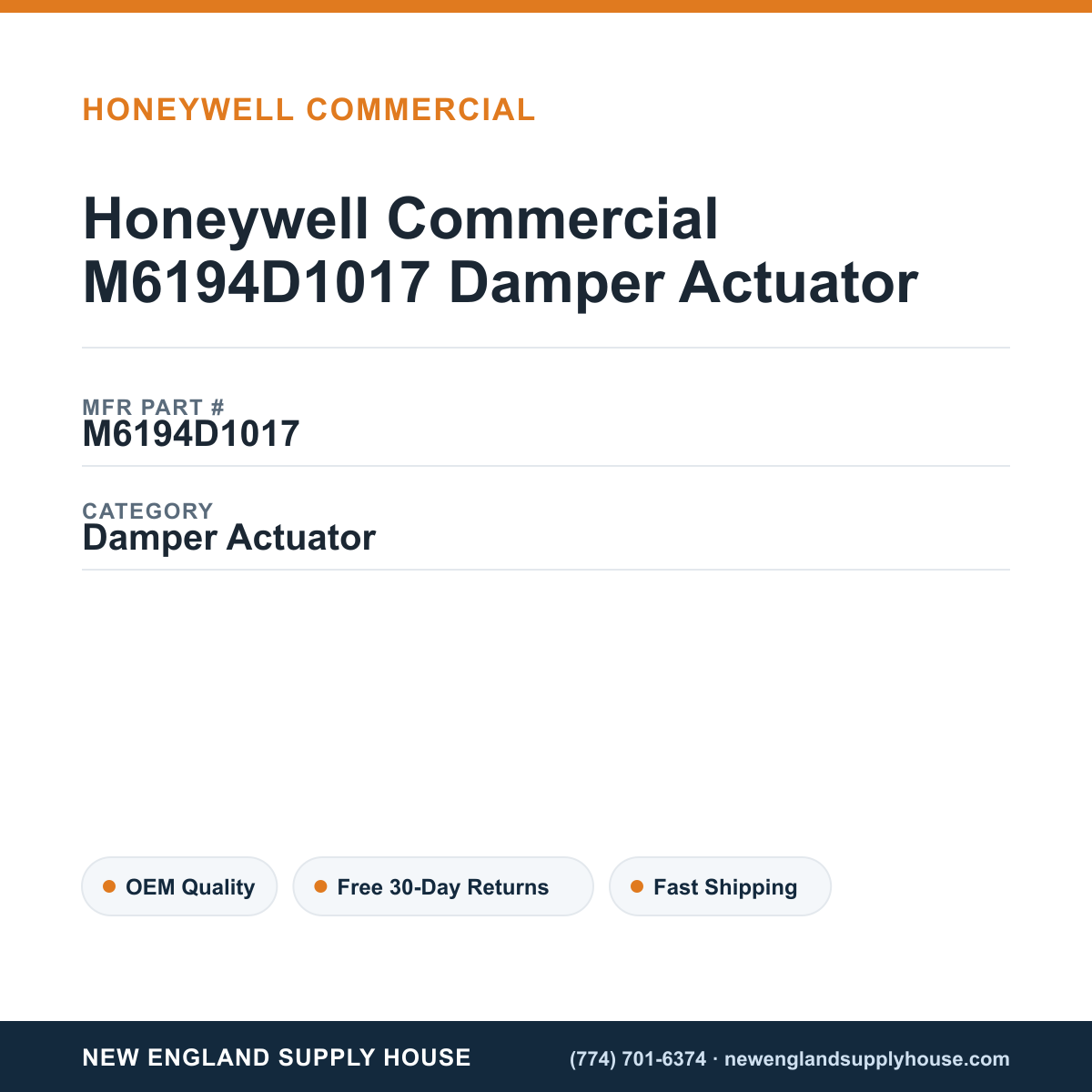 Honeywell Commercial M6194D1017 Damper Actuator — New England Supply House spec card [NESH-SPEC-CARD-V2]