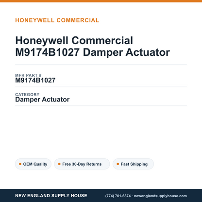 Honeywell Commercial M9174B1027 Damper Actuator — New England Supply House spec card [NESH-SPEC-CARD-V2]