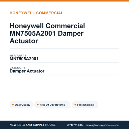 Honeywell Commercial MN7505A2001 Damper Actuator — New England Supply House spec card [NESH-SPEC-CARD-V2]