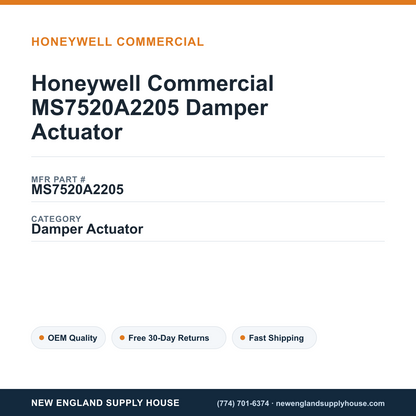 Honeywell Commercial MS7520A2205 Damper Actuator — New England Supply House spec card [NESH-SPEC-CARD-V2]