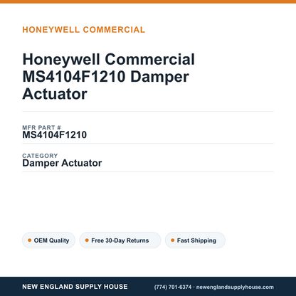 Honeywell Commercial MS4104F1210 Damper Actuator — New England Supply House spec card [NESH-SPEC-CARD-V2]