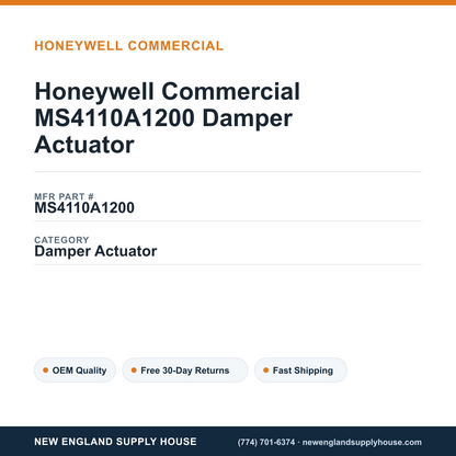 Honeywell Commercial MS4110A1200 Damper Actuator — New England Supply House spec card [NESH-SPEC-CARD-V2]