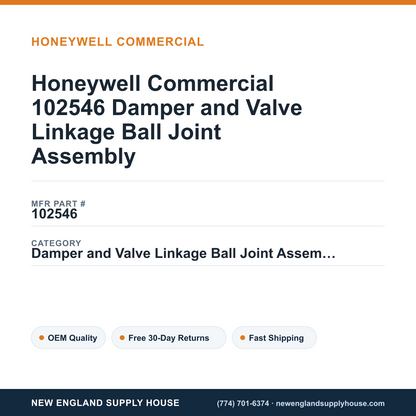 Honeywell Commercial 102546 Damper and Valve Linkage Ball Joint Assembly — New England Supply House spec card [NESH-SPEC-CARD-V2]