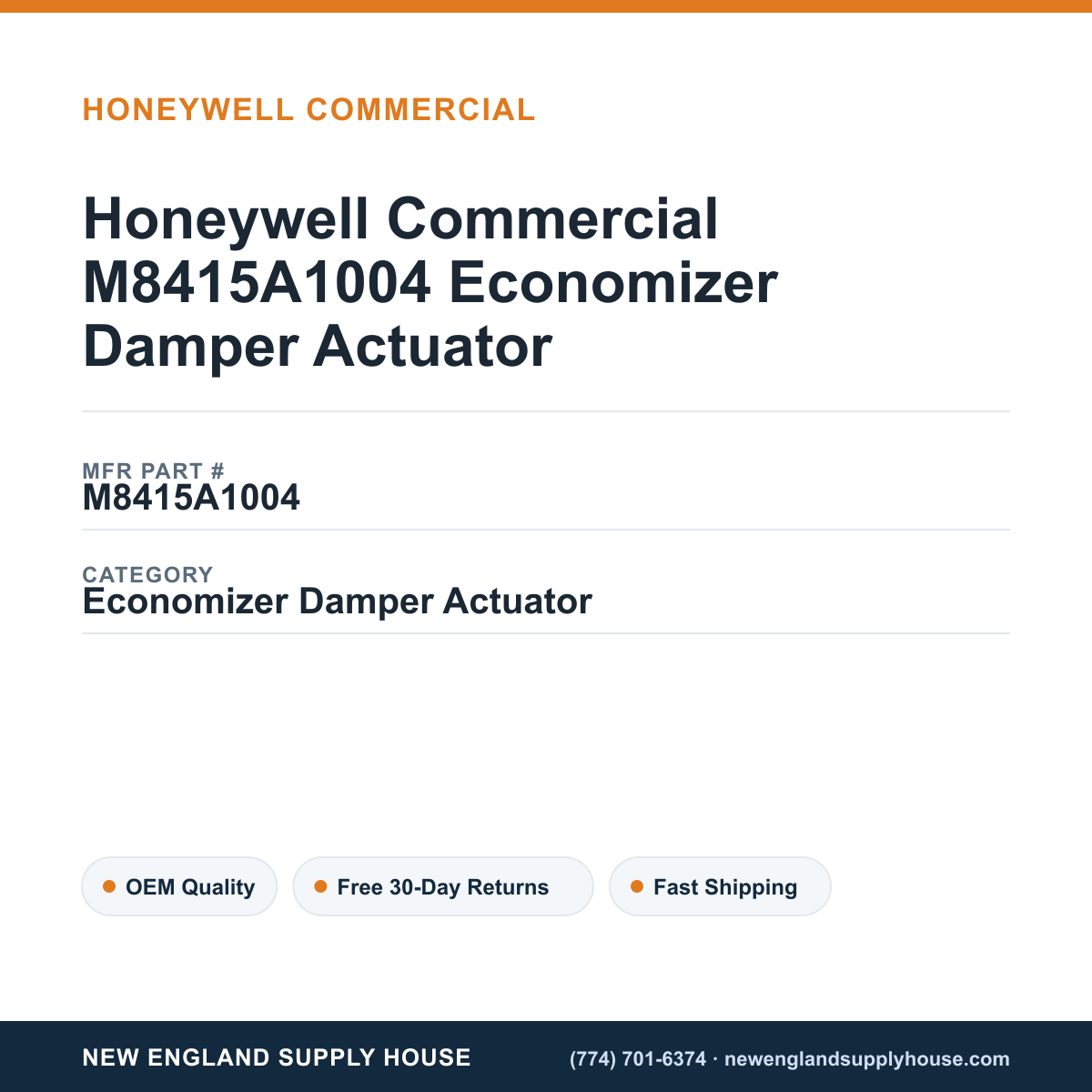 Honeywell Commercial M8415A1004 Economizer Damper Actuator — New England Supply House spec card [NESH-SPEC-CARD-V2]