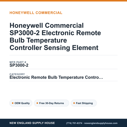 Honeywell Commercial SP3000-2 Electronic Remote Bulb Temperature Controller Sensing Element — New England Supply House spec card [NESH-SPEC-CARD-V2]