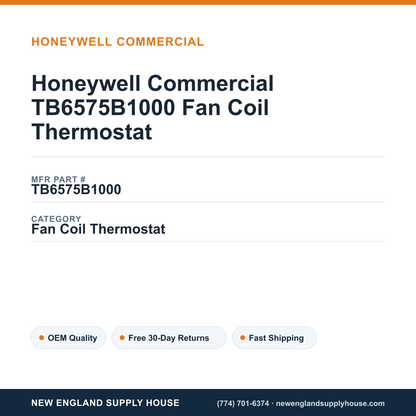 Honeywell Commercial TB6575B1000 Fan Coil Thermostat — New England Supply House spec card [NESH-SPEC-CARD-V2]