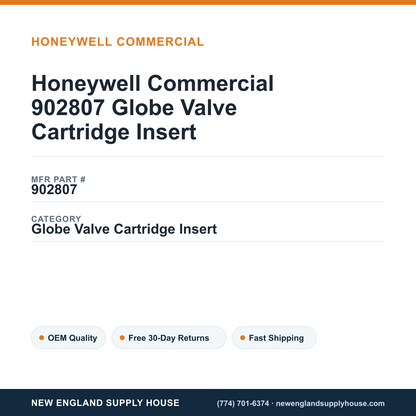 Honeywell Commercial 902807 Globe Valve Cartridge Insert — New England Supply House spec card [NESH-SPEC-CARD-V2]