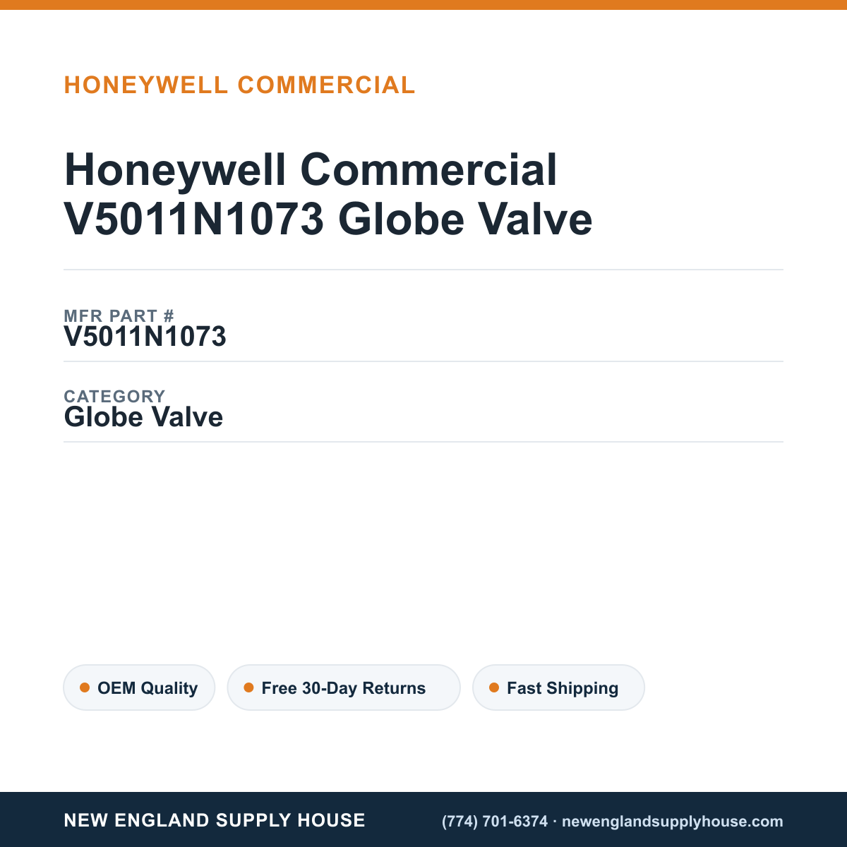 Honeywell Commercial V5011N1073 Globe Valve — New England Supply House spec card [NESH-SPEC-CARD-V2]