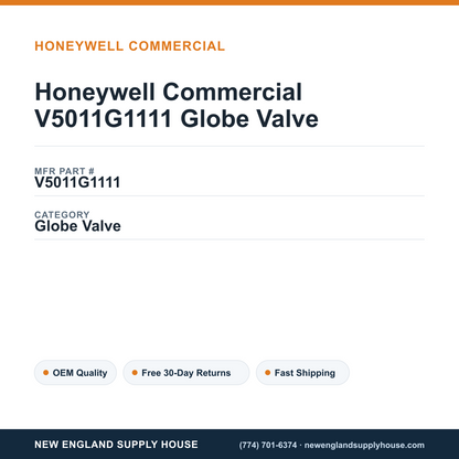 Honeywell Commercial V5011G1111 Globe Valve — New England Supply House spec card [NESH-SPEC-CARD-V2]