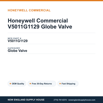 Honeywell Commercial V5011G1129 Globe Valve — New England Supply House spec card [NESH-SPEC-CARD-V2]