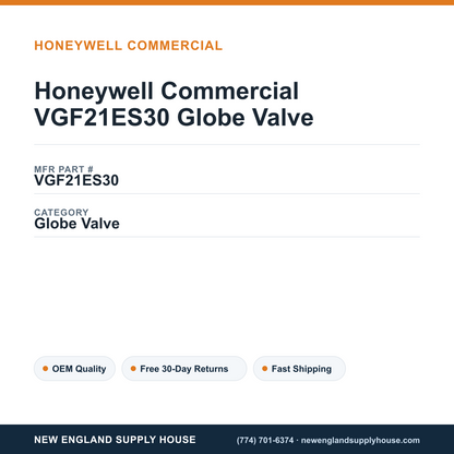Honeywell Commercial VGF21ES30 Globe Valve — New England Supply House spec card [NESH-SPEC-CARD-V2]