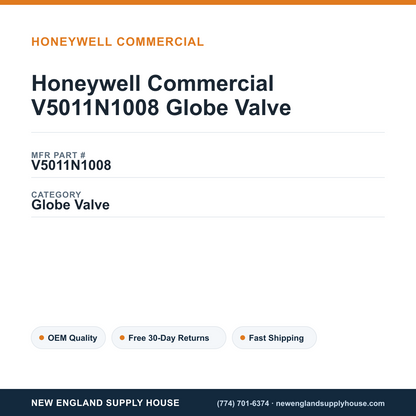Honeywell Commercial V5011N1008 Globe Valve — New England Supply House spec card [NESH-SPEC-CARD-V2]