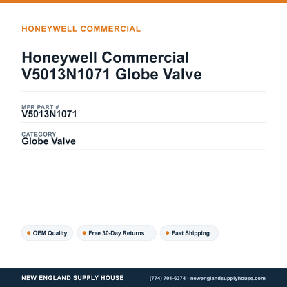 Honeywell Commercial V5013N1071 Globe Valve — New England Supply House spec card [NESH-SPEC-CARD-V2]