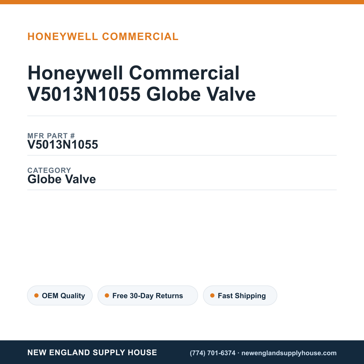Honeywell Commercial V5013N1055 Globe Valve — New England Supply House spec card [NESH-SPEC-CARD-V2]