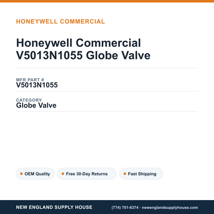 Honeywell Commercial V5013N1055 Globe Valve — New England Supply House spec card [NESH-SPEC-CARD-V2]