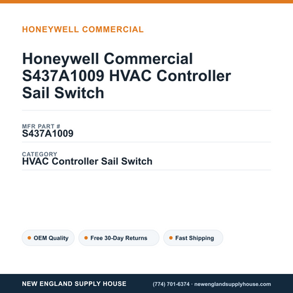 Honeywell Commercial S437A1009 HVAC Controller Sail Switch — New England Supply House spec card [NESH-SPEC-CARD-V2]