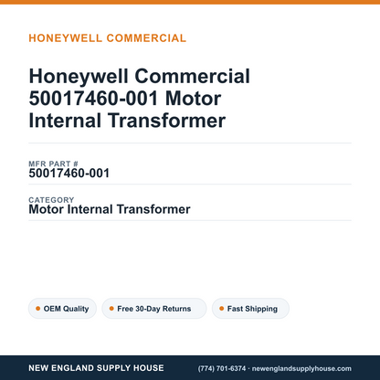 Honeywell Commercial 50017460-001 Motor Internal Transformer — New England Supply House spec card [NESH-SPEC-CARD-V2]